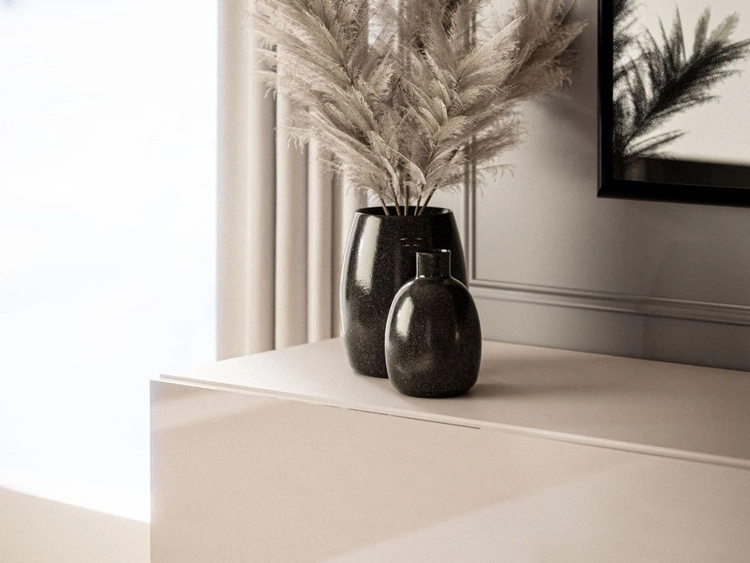 TV-Schrank 90 cm mit LED-Beleuchtung und goldenen Metallbeinen Aurelie Kaschmir Hochglanz