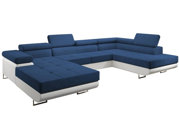 Wohnlandschaft Rechts mit Schlaffunktion und Bettkasten Solam U Marineblau, Weiß