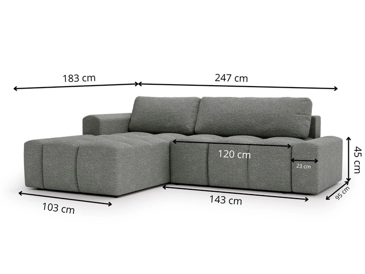 Ecksofa L-Form Links mit Schlaffunktion und Bettkasten Lana Grau