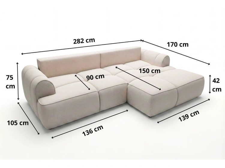 Ecksofa L-Form Links mit Schlaffunktion und Bettkasten Bonno Creme