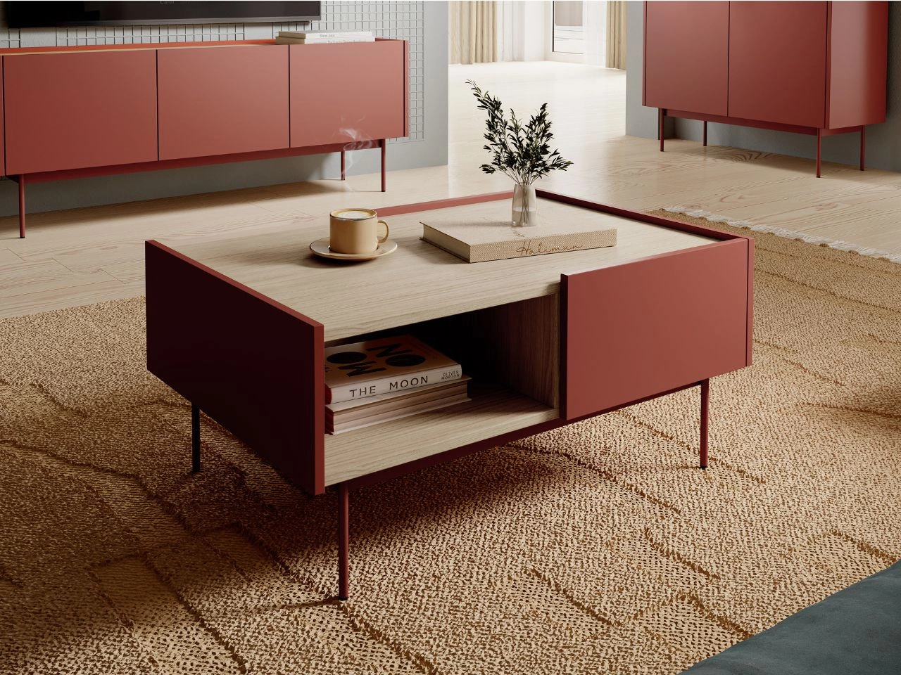 Couchtisch mit Stauraum Drevo Rot