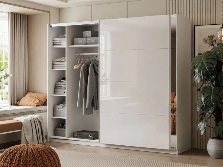 Schwebetürenschrank Zweitüriger 244 cm Nuveo Weiß Hochglanz
