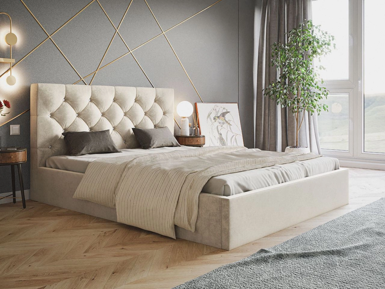 Polsterbett mit Bettkasten und Lattenrost 140x200 Selva Beige