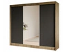 Schiebetürenschrank mit geriffelter Front und Spiegel 250 cm Fano Handwerk Goldene Eiche, Schwarz