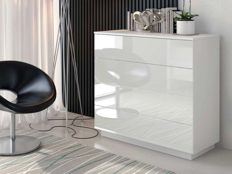 Kommode mit vier Schubladen und LED-Beleuchtung Nuveo Weiß Hochglanz