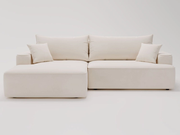 Ecksofa L-Form Links mit Schlaffunktion und Bettkasten California Creme