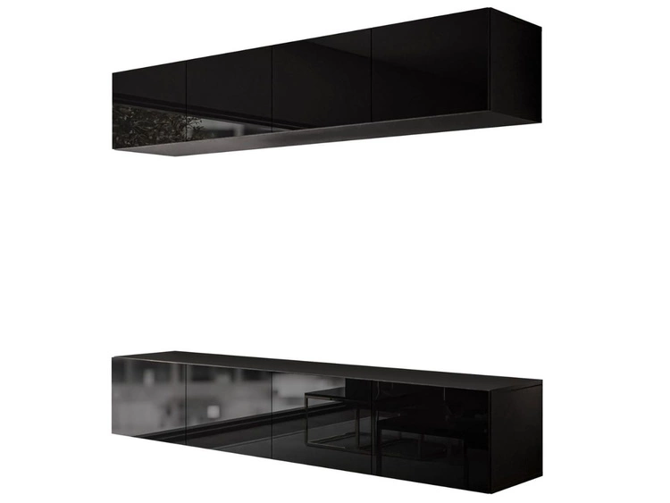 Hängende Wohnwand für das Wohnzimmer Nodoo Schwarz Hochglanz