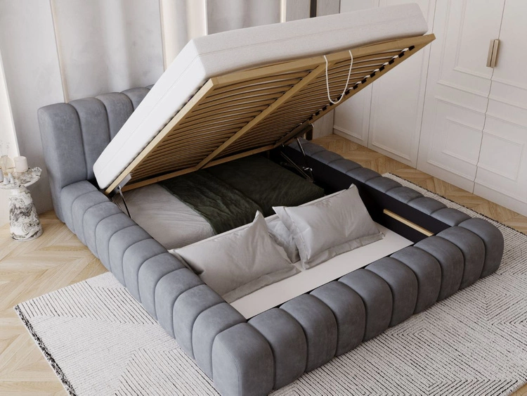 Polsterbett mit Bettkasten und Lattenrost 140x200 Italia Dunkelgrau