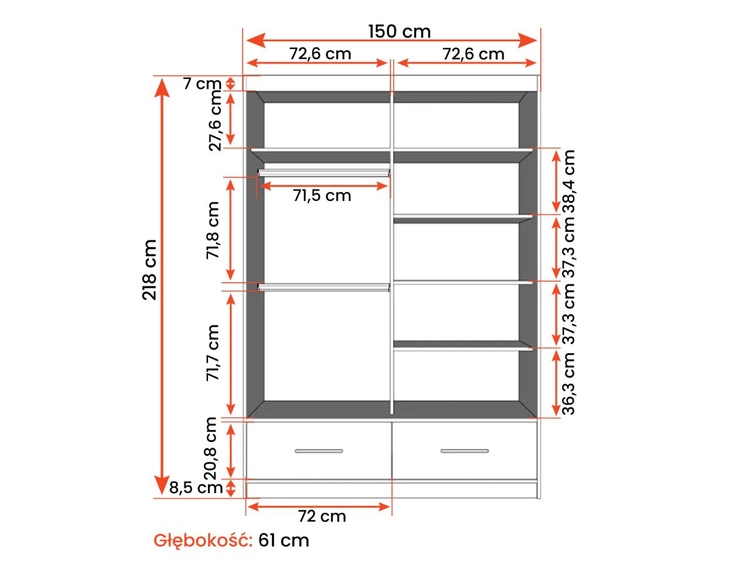 Kleiderschrank mit Spiegel 150 cm Fiore Grau, Weiß