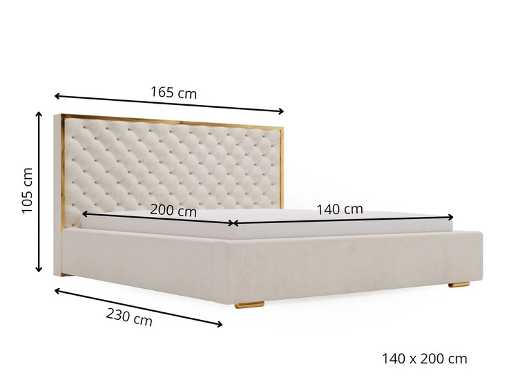Polsterbett mit Bettkasten und Lattenrost 140x200 Bonito Beige