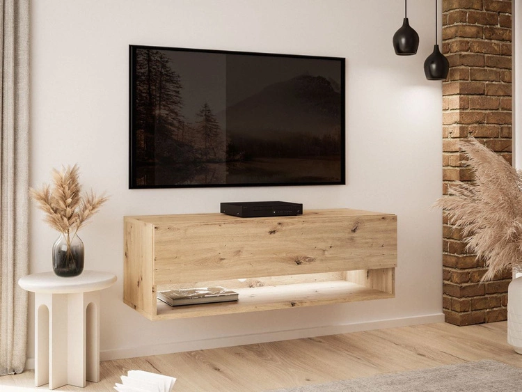 Hänge TV-Schrank 90 cm für Wohnzimmer mit LED-Beleuchtung Aurelie Artisan Eiche