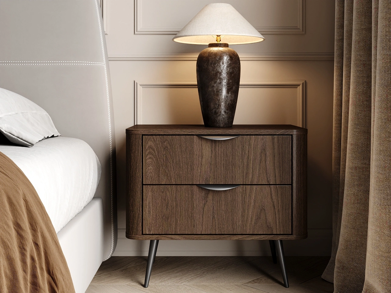 Nachttische für Boxspringbetten mit Schublade - schwarz, holz und hängend