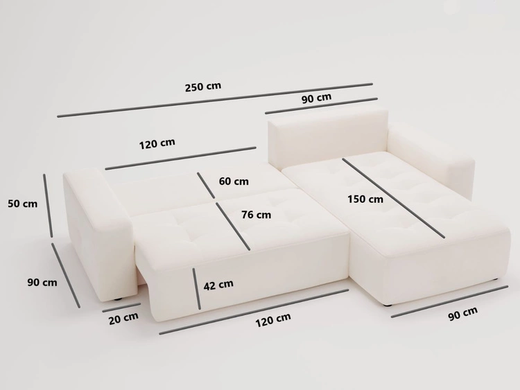 Ecksofa L-Form Rechts mit Schlaffunktion und Bettkasten Portland Beige