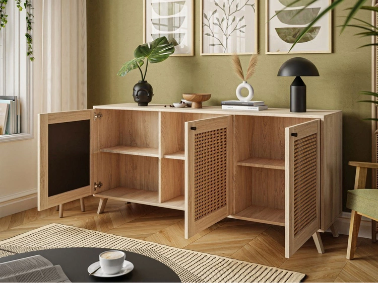 Drehtürkommode Boho mit Flechtmuster Bellance Eiche Puccini