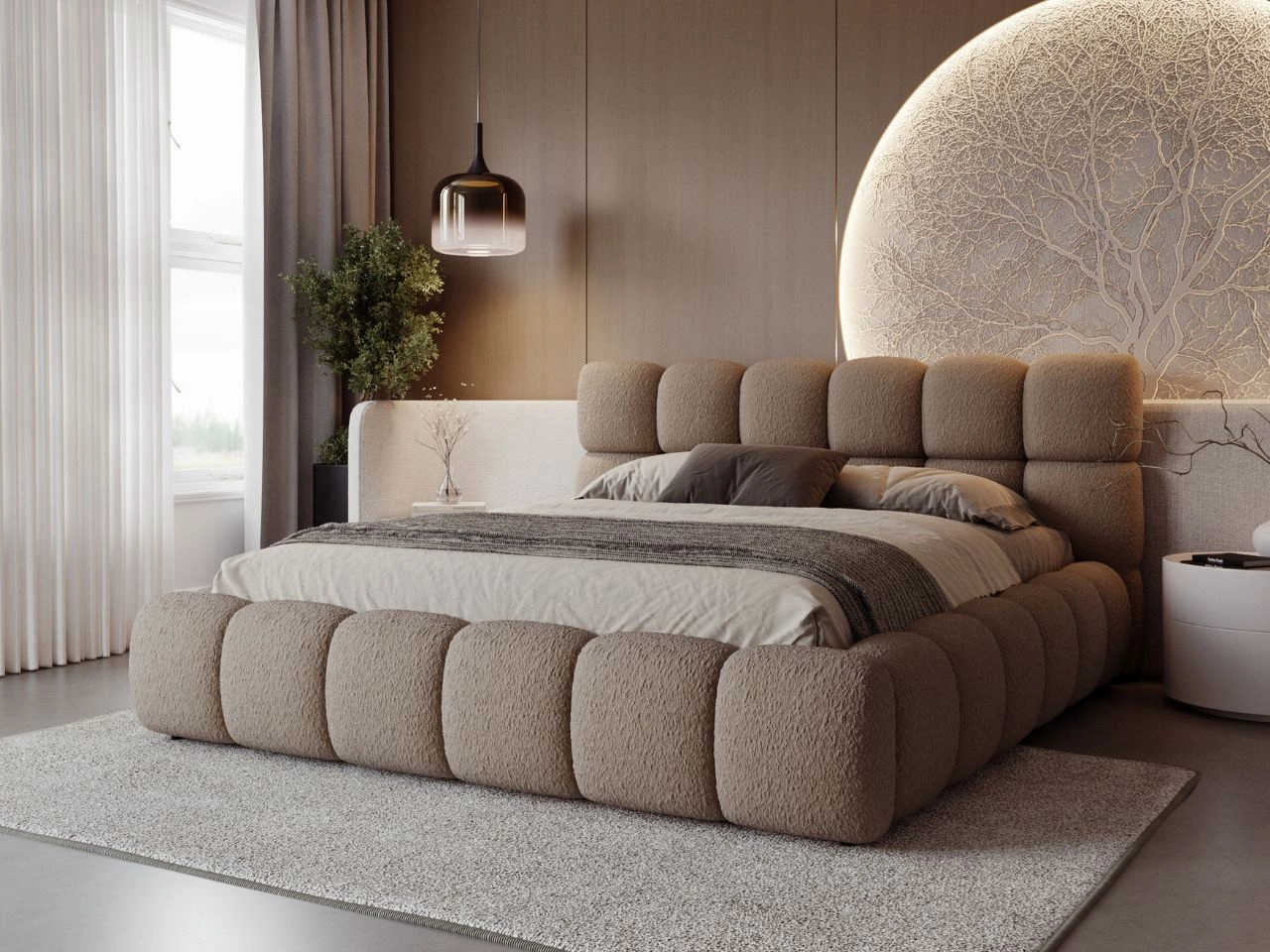 Polsterbett mit Bettkasten und Lattenrost 120x200 Modo aus Bouclé-Stoff Braun