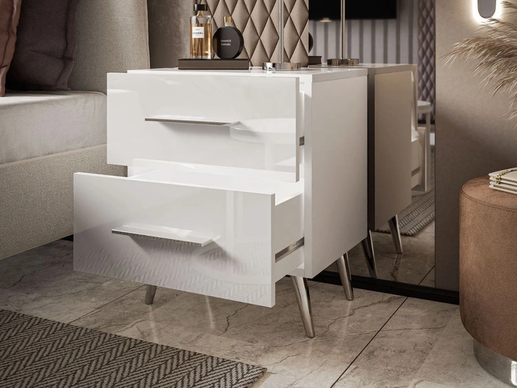 Nachttisch mit Schubladen auf Silbernen Metallbeinen Noaé Lux