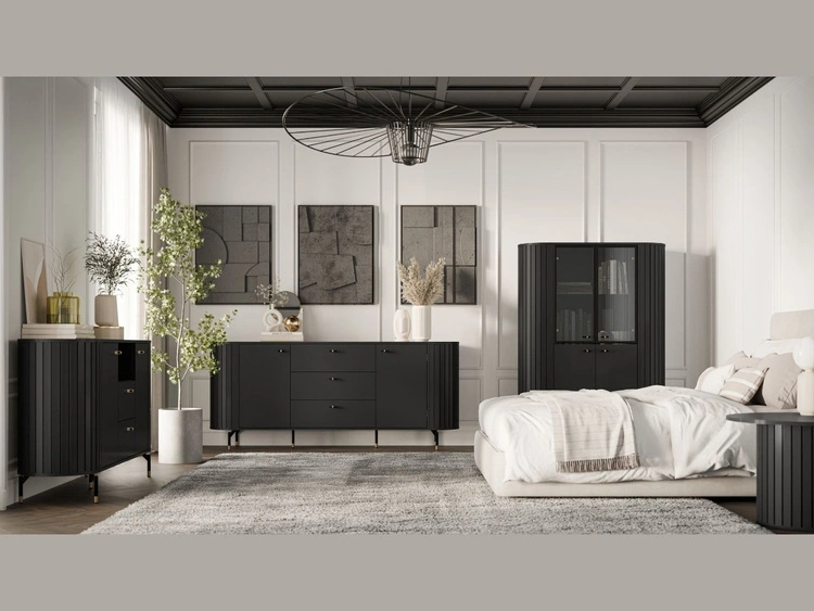 Kommode mit Türen und Schubladen Soria Schwarz mat