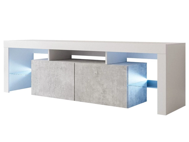 TV-Lowboard mit Türen und Aufsatz 150 cm Nodoo Weiß Hochglanz