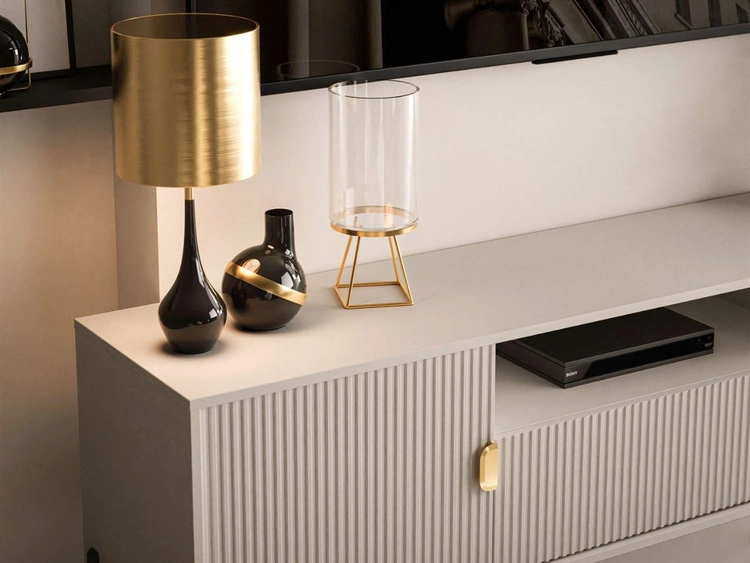 TV-Lowboard breit zweitürig mit Schublade und schwarzen Metallfüßen Orlean Kaschmir Matt