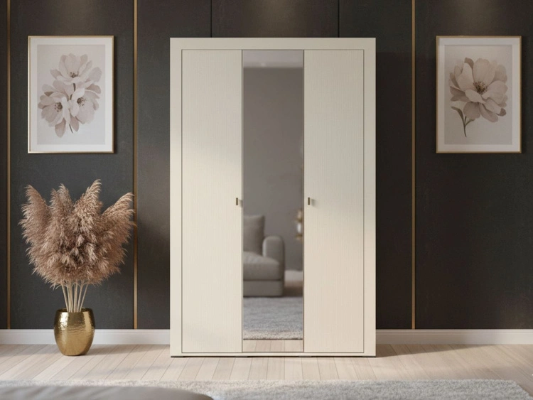 Kleiderschrank mit Drehtüren, Kleiderstange und Spiegel Messina Kaschmir