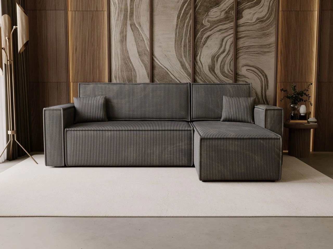 Modernes Ecksofa mit Schlaffunktion und Stauraum Prato L rechts Dunkelgrau