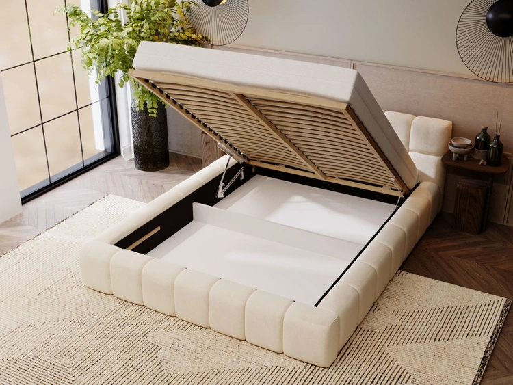 Polsterbett mit Bettkasten und Lattenrost 160x200 Alicante Beige