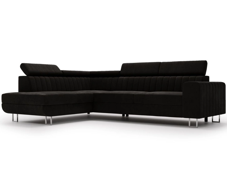 Ecksofa mit Schlaffunktion und Bettkasten Berona links Schwarz