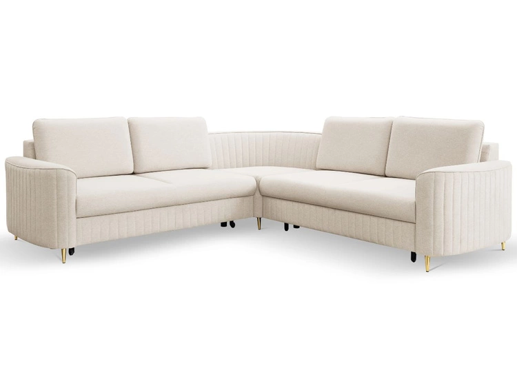 Ecksofa L-Form Links mit Schlaffunktion und Bettkasten Limon Beige