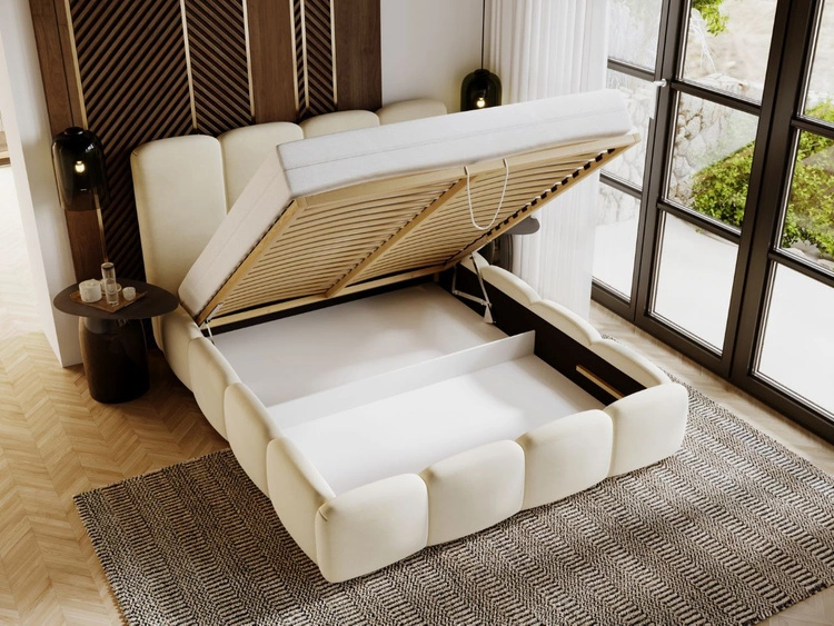 Polsterbett mit Bettkasten und Lattenrost 180x200 Galli Beige