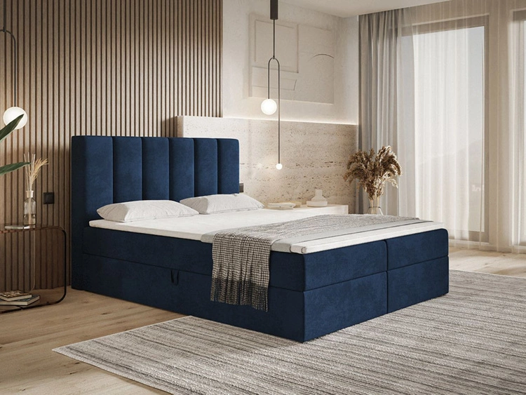 Boxspringbett mit Bettkasten 120x200 Cascada Dunkelblau