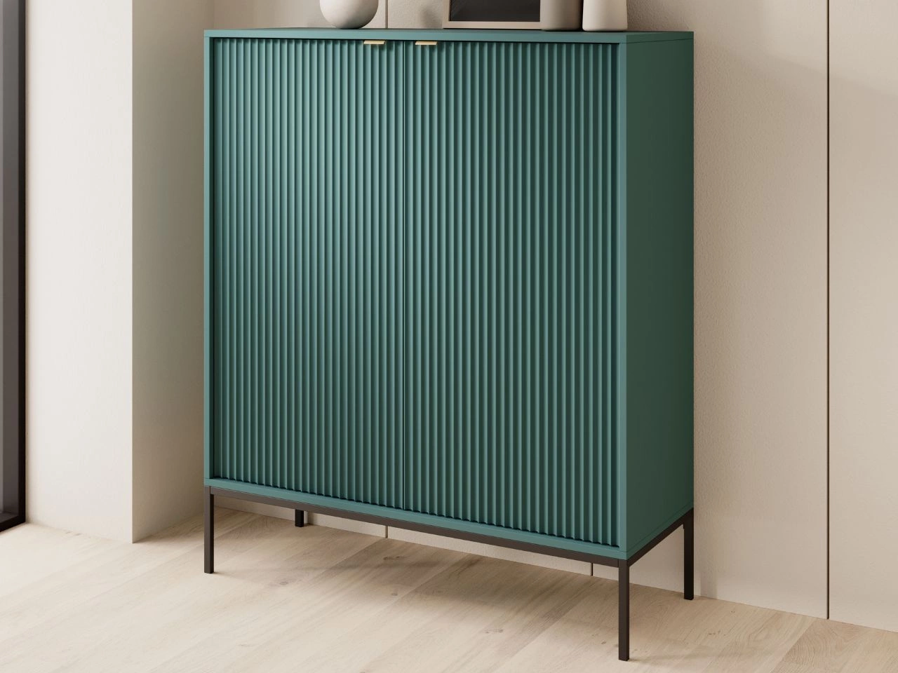 Kommode mit Türen Amber Grün, Schwarz Frame