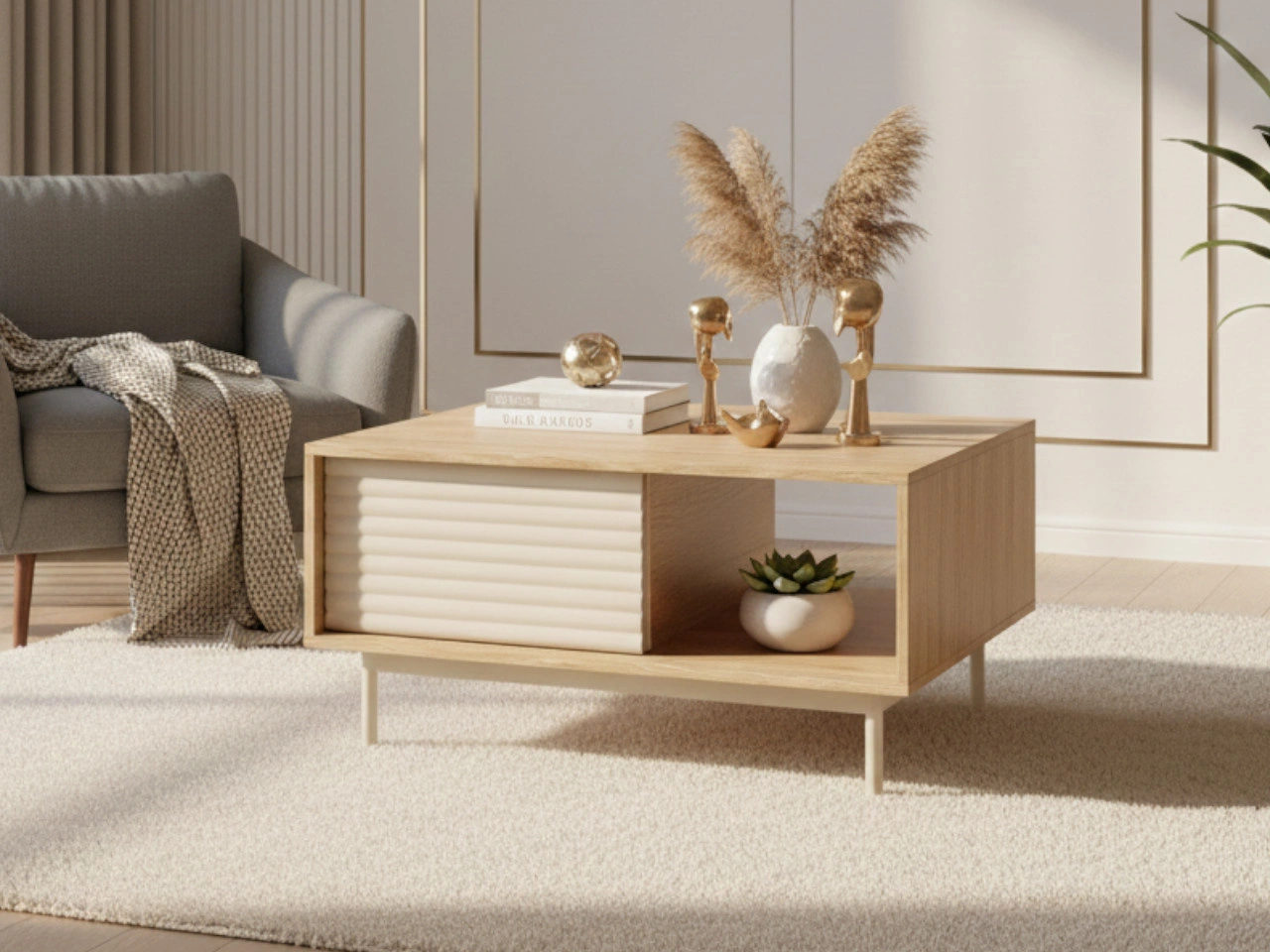 Couchtisch mit Stauraum Rapallo Kaschmir, Eiche geölte