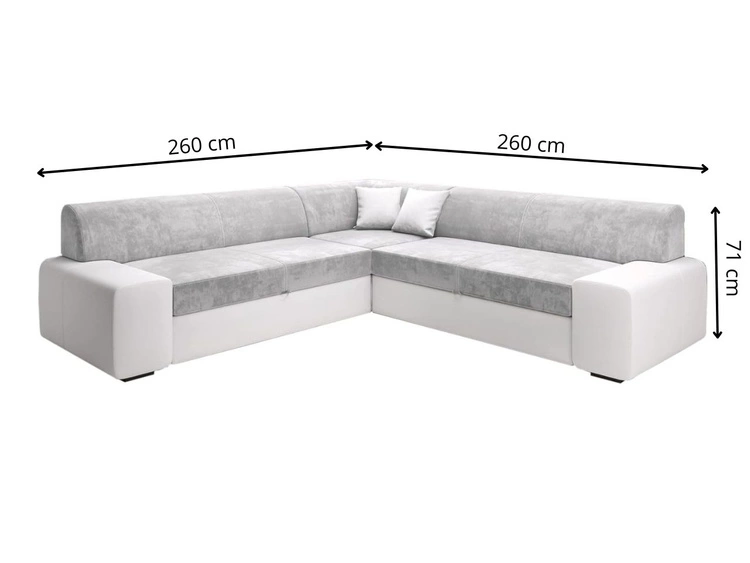 Ecksofa L-Form Rechts mit Schlaffunktion und Bettkasten Fresto Maxi Dunkelblau, Weiß