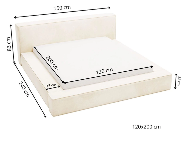 Polsterbett mit Bettkasten und Lattenrost 120x200 Mali Beige