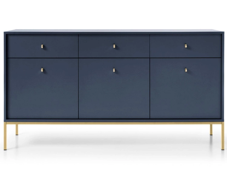 Kommode mit Türen sowie Schubladen mit Golden Metallbeinen 154 cm Amor Marineblau