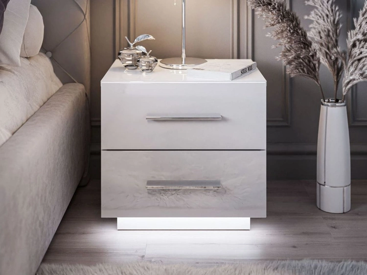 Nachttisch mit zwei Schubladen Nuveo Lux Weiß Hochglanz
