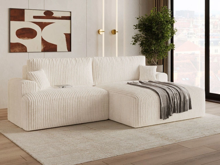 Ecksofa L-Form mit Schlaffunktion und Bettkasten Serene Rechts Creme