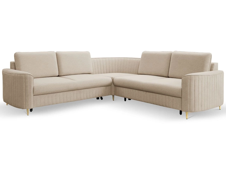 Ecksofa L-Form Links mit Schlaffunktion und Bettkasten Limon Dunkelbeige