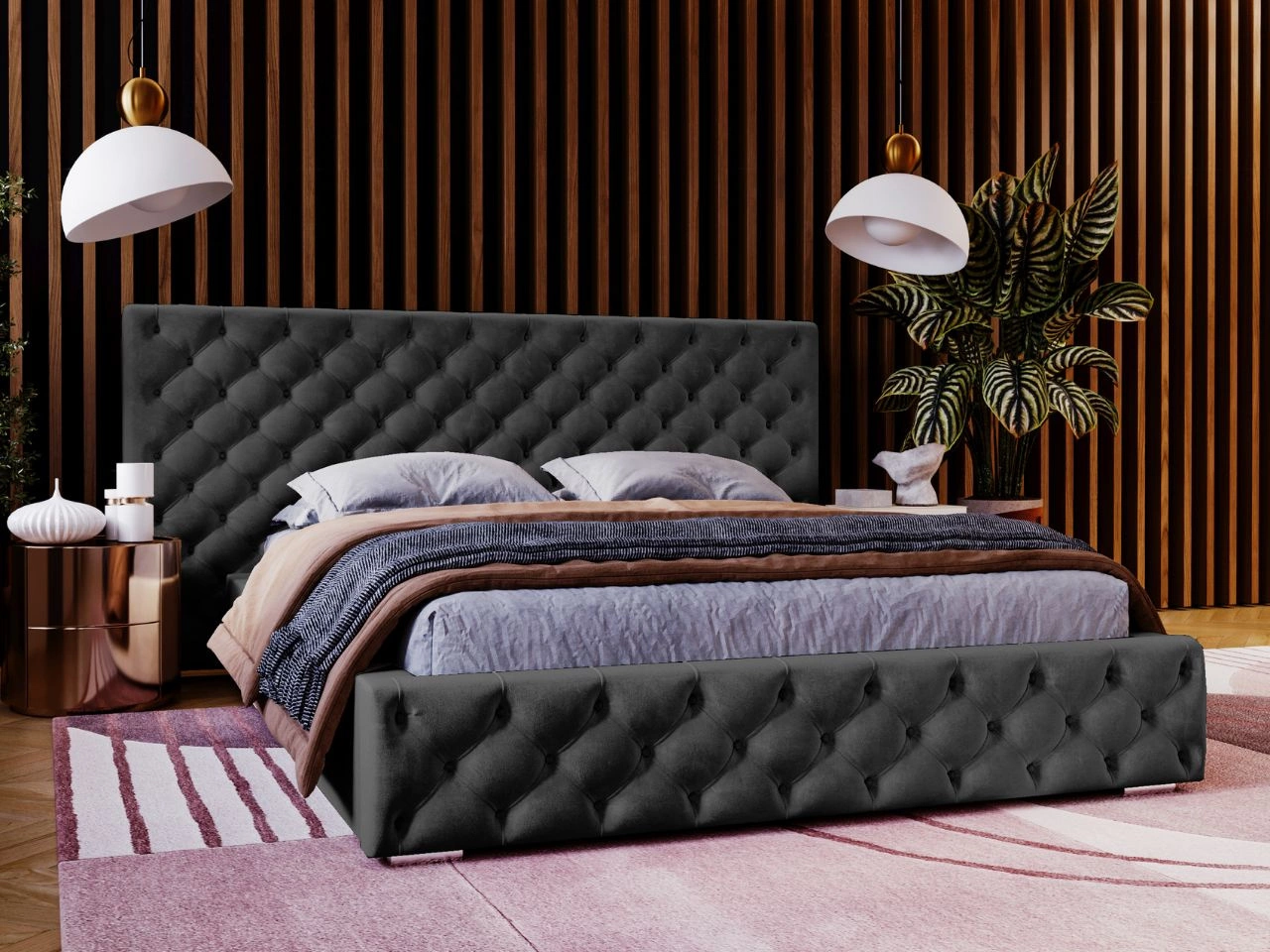 Polsterbett mit Bettkasten und Lattenrost 160x200 Madera Schwarz