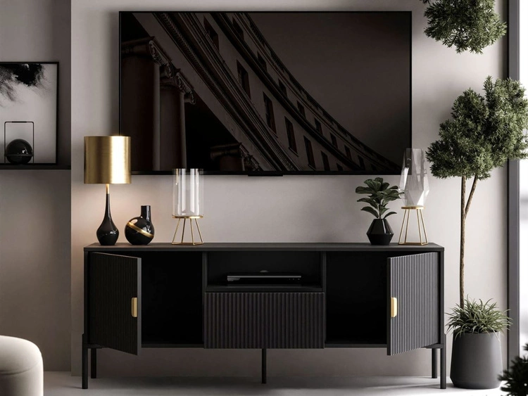 TV-Lowboard zweitürig mit Schublade Orlean Schwarz Matt