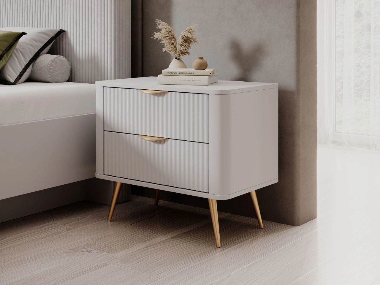 Nachttisch mit zwei Schubladen Latina Weiß