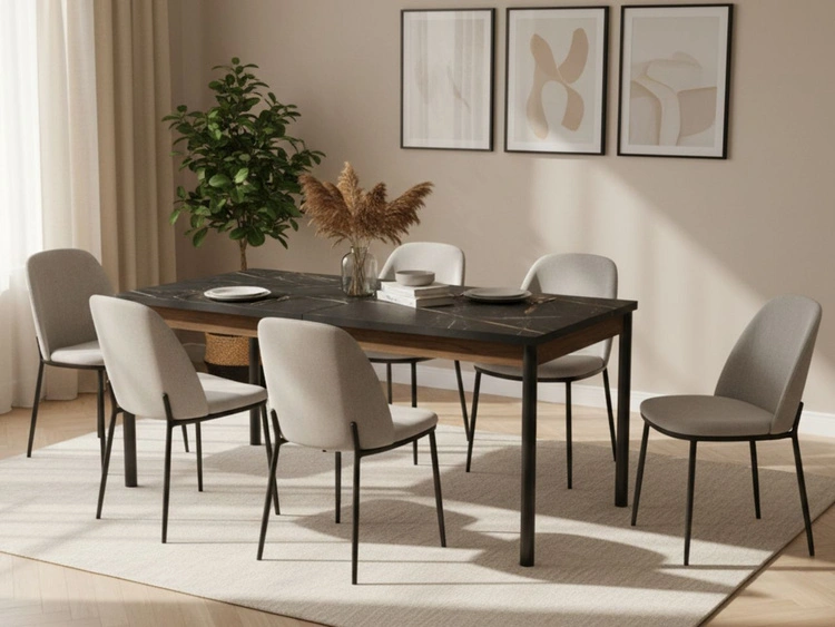 Esszimmermöbel-Set Pascale Warmia Nussbaum, Schwarz