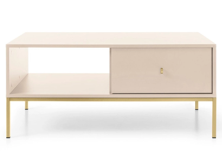 Couchtisch mit Stauraum und Golden Metallbeine Amor Beige