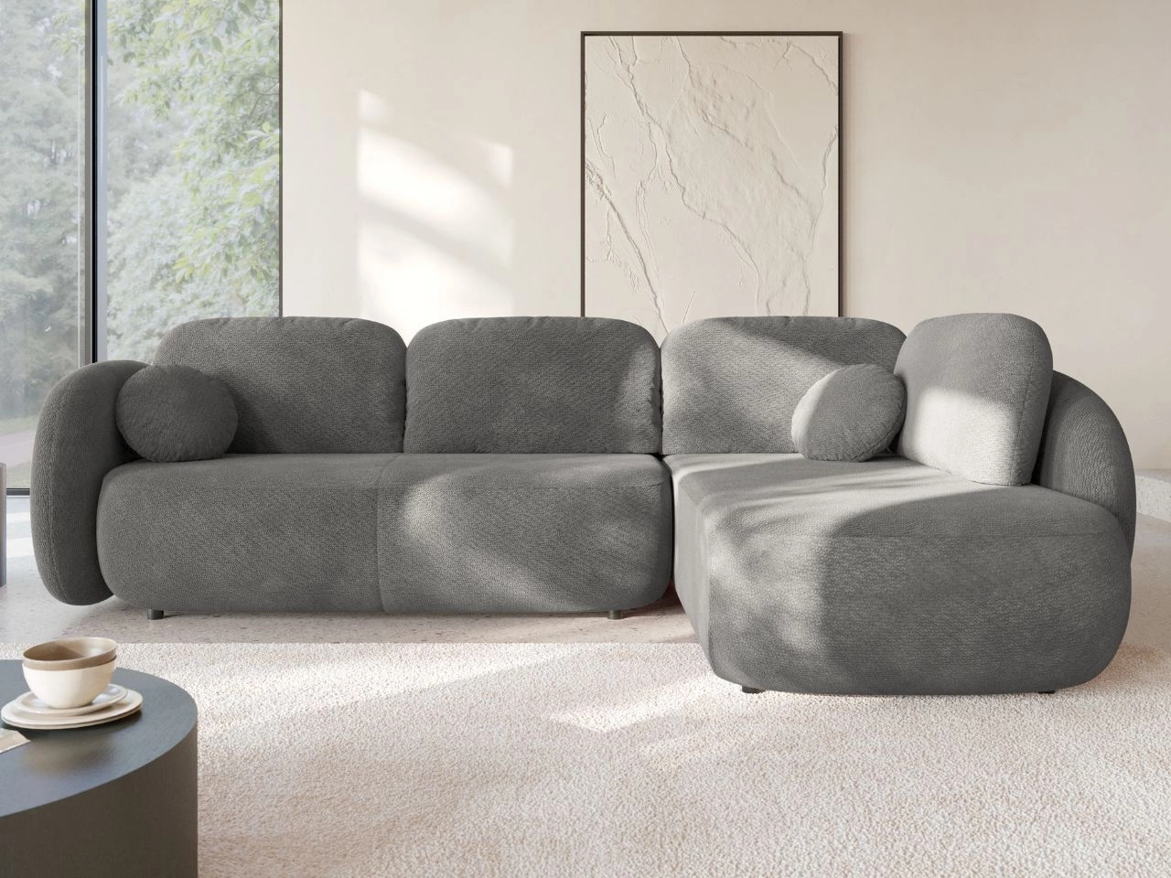 Ecksofa mit Schlaffunktion und Bettkasten Rechts Carino Grau