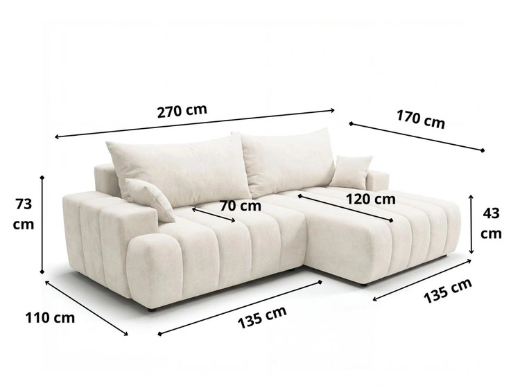 Ecksofa L-Form Rechts mit Schlaffunktion und Bettkasten Caleo Beige