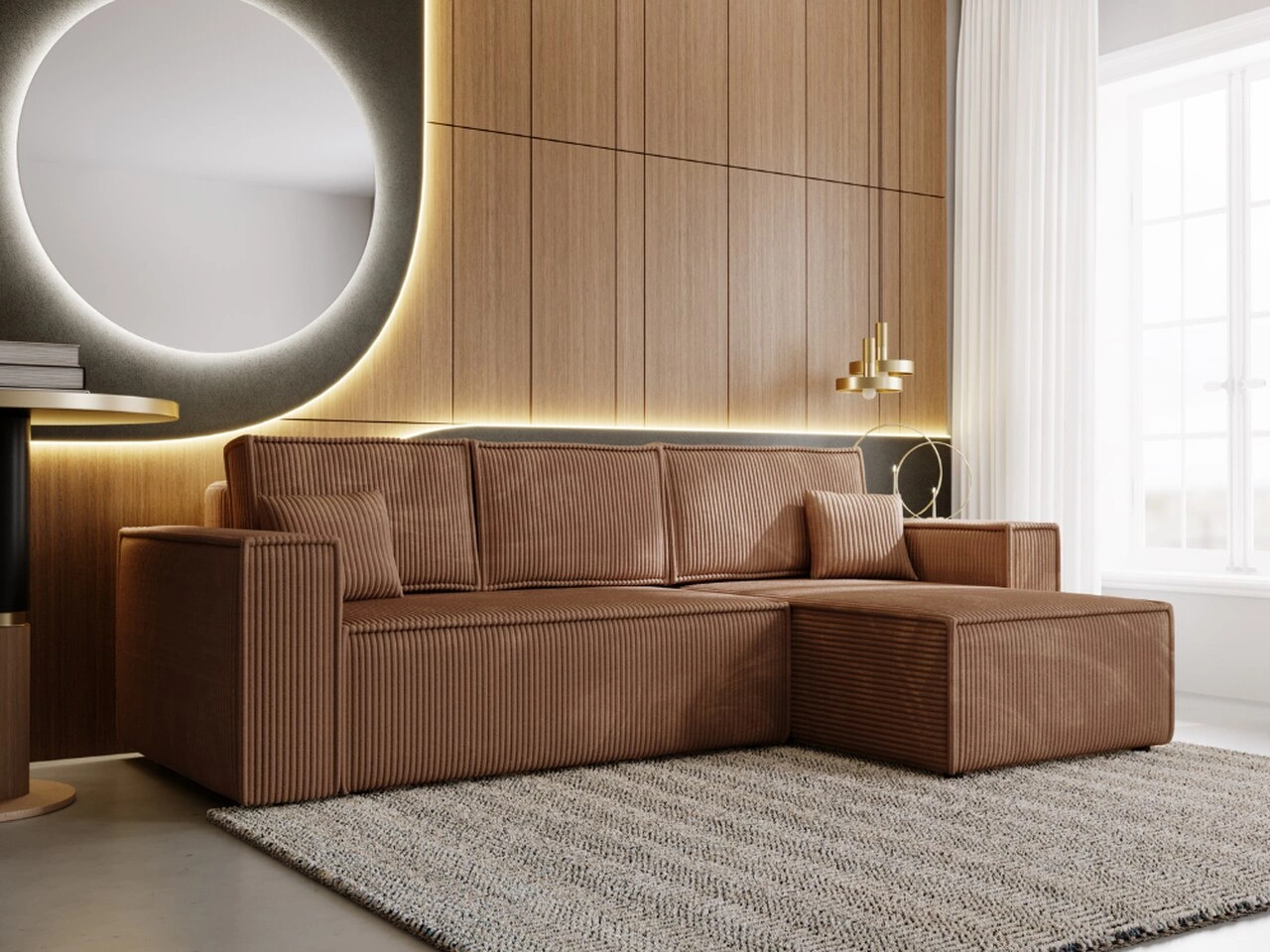 Ecksofa L-Form mit Schlaffunktion und Bettkasten Prato Braun Rechts