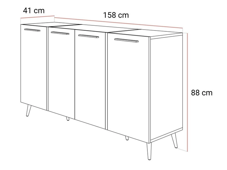 Viertürige Kommode 158 cm Glamour-Stil mit goldenen Griffen und Beinen Lunelie Kaschmirglanz