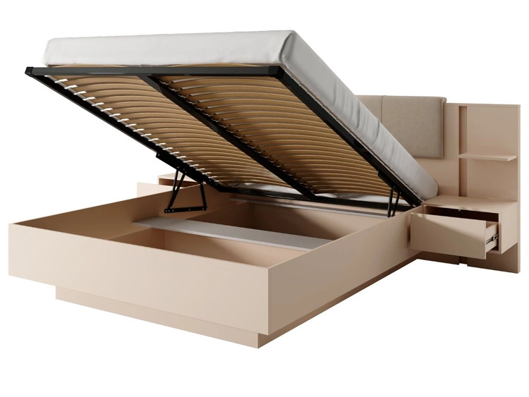 Holzbett mit Nachttischen 160x200 Dego Beige