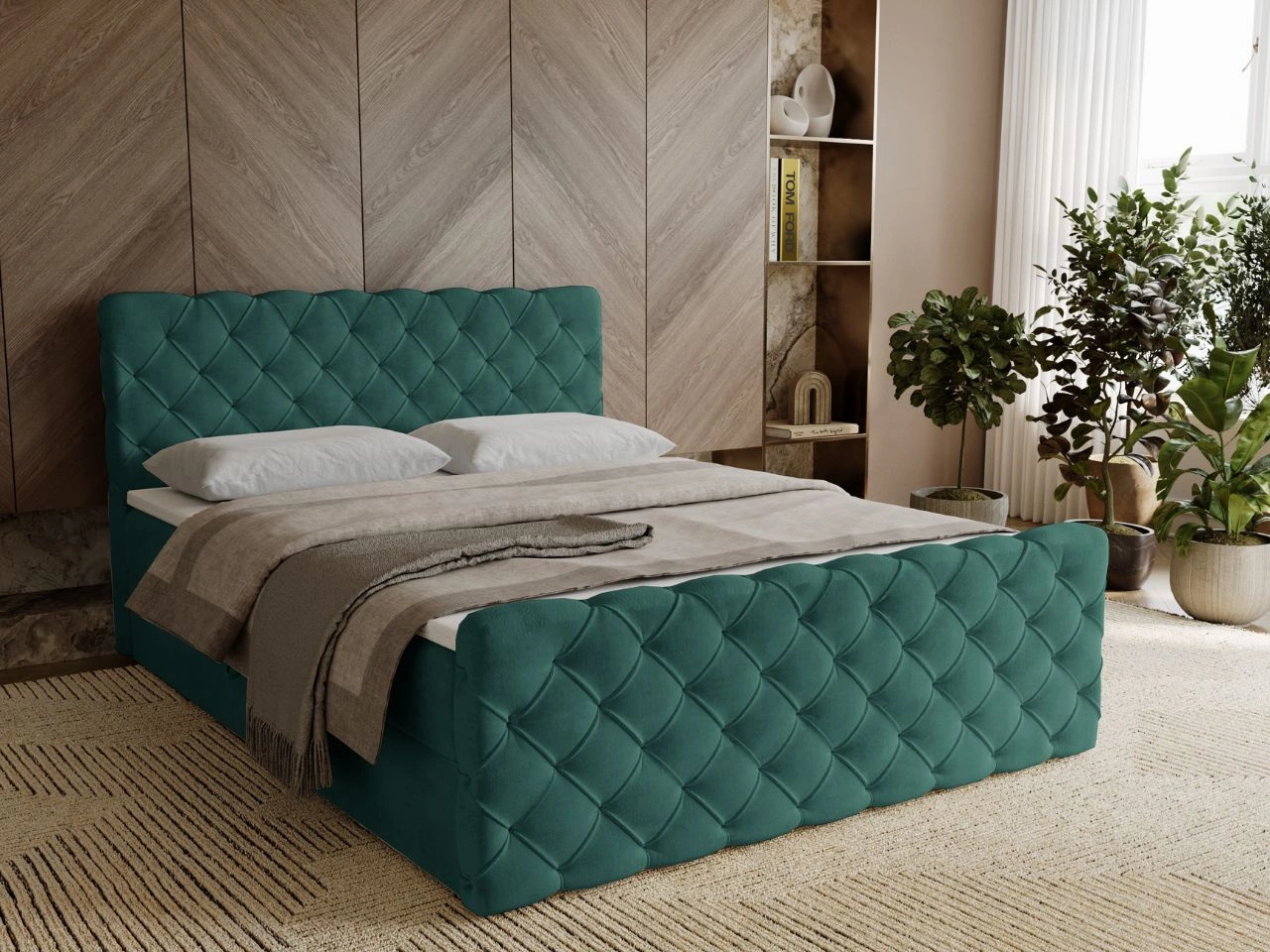 Boxspringbett mit Bettkasten 140x200 Lunaris Grün