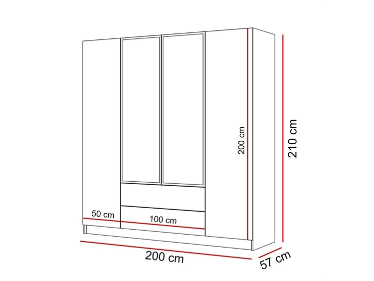Kleiderschrank mit Drehtüren, Schubladen und Spiegeln Ameli Weiß Hochglanz